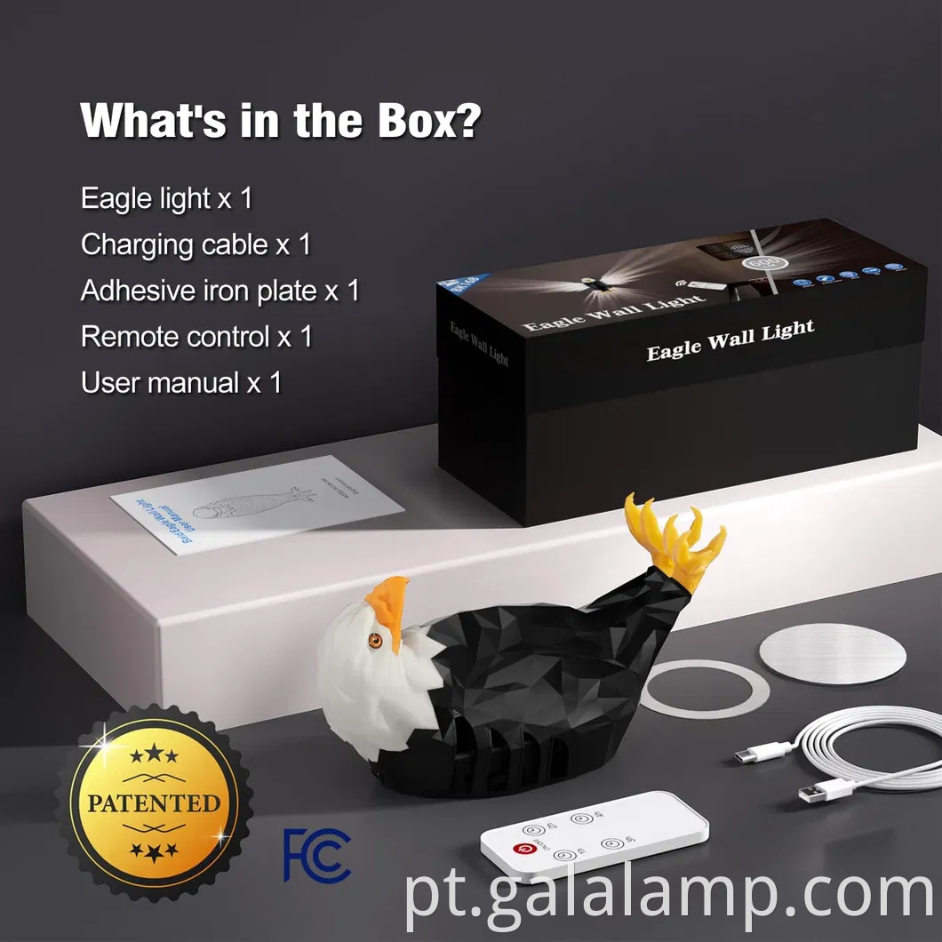 Luz decorativa de parede de asa de águia elegante com controle remoto